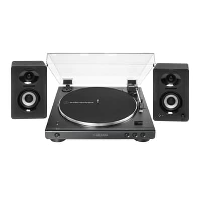 AudioTechnica ATLP60XBT Bluetooth Turntable Black Bundle with Speakers Pair