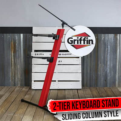 GRIFFIN Two Tier Column Keyboard Stand – Mic Boom 2 Arm Double Mount Studio Gear image 1