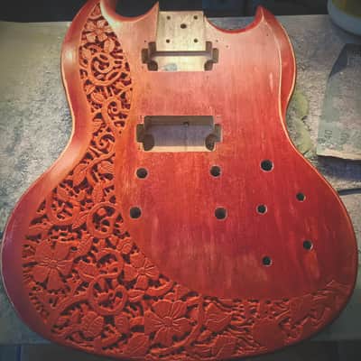 Custom Harley Benton SG type 2023 - Red, hand Carved in Florence, Italy. Custom Guitar, Solid Body; Vintage look Double cut image 16