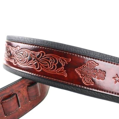 Walker And Williams GB-21 Red Bourbon Padded Leather Strap with Fleur De Lis & French Chain Design image 3