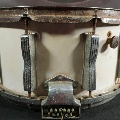 Late 1970s / Early 1980s Ludwig Classic 14x7 Wood Shell Snare Drum White Finish Blue Olive Badge image 8
