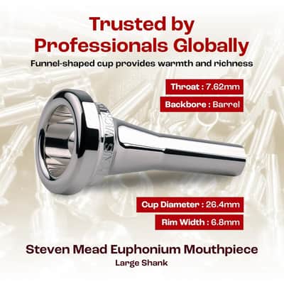 Denis Wick Steven Mead Euphonium Mouthpiece Silver Plated, 5880E-SM3.5 - Barrel Backbore for Balanced Airflow & Tone - Large Shank Fitting Euphonium Accessories Easy Articulation-26.40 x 6.80 x 7.6mm image 4