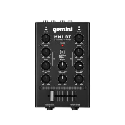 Gemini Sound MM1BT Bluetooth Professional Audio 2-Channel Dual Mic Input Stereo 2-Band Rotary Compact DJ Podcast Mixer with Cross-Fader and Individual Gain Control image 2