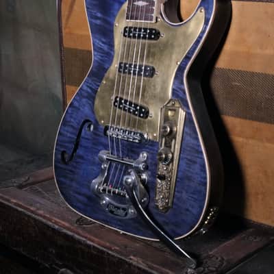 Postal Custom Memphis Rocket Blue Flamed Maple  F Hole Bigsby Duncan Little ’59™ Strat Pickups image 2