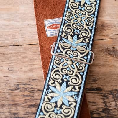 Vintage Blue 60s/70s Hippie Guitar Strap / Real Suede Backing / Handmade in the UK image 5