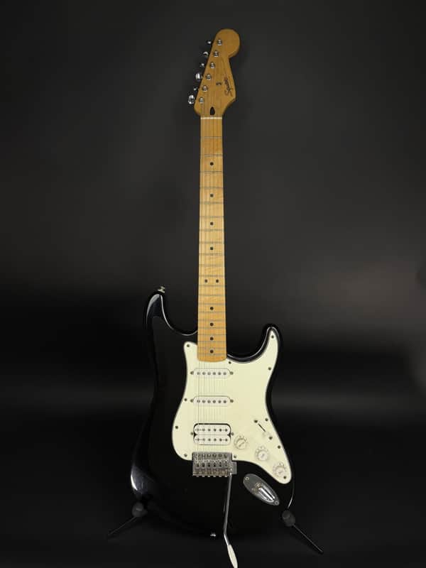 1998 Squier Fat Strat Maple Neck - Black image 1