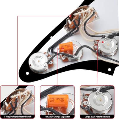 3Ply Loaded HSS Strat Pickguard Vintage Hot F '50s Tones Prewired Pickguard with Staggered Alnico 5 Fiber Bobbin SSH Single Coil & Humbucker Pickups for Fender Stratocaster JT/HBZC-03 Black image 6