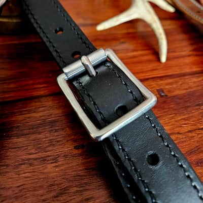 Hand Made, Hand Stitched Guitar strap "Rockatansky" in Black & Black - Vegetable Tanned Leather image 21