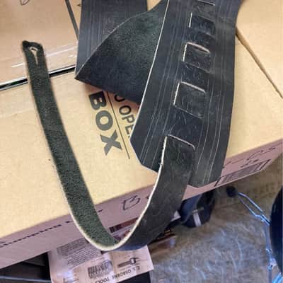 Older vintage Leather 3.5" wide single ply Guitar or Bass Strap in Black image 2