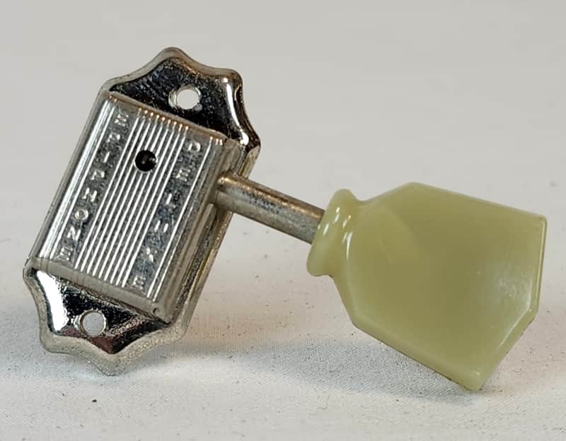 Vintage Epiphone Deluxe Bass Side Tuning Machine, Nickel, Green Keystone Button image 1