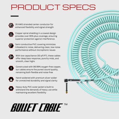 Bullet Cable 10/20 Seafoam Green Straight Coil Cable (30ft) image 4