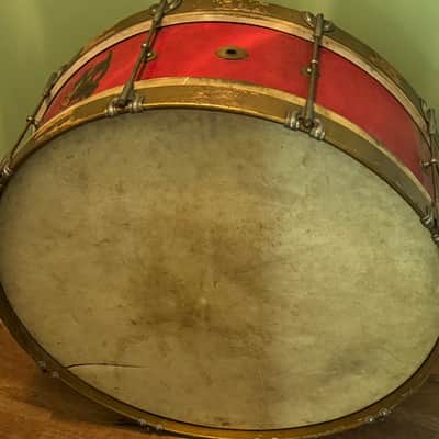 Slingerland 8 x 26" Radio King Marching Bass Drum Vintage 30's 40's Red w American Eagle image 7