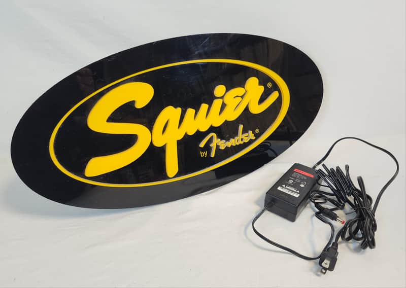 Rare "Squier by Fender" Illuminated Dealer Display Sign, 1990s, w/Power Supply image 1