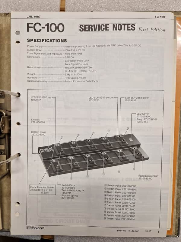 Roland FC-100 Service Notes Service Manual image 1