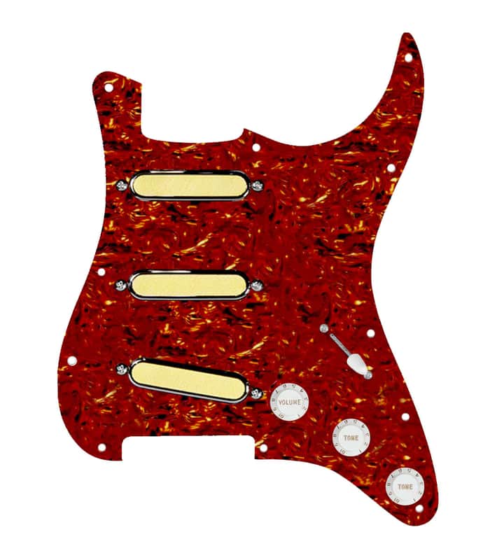 920D Custom Gold Foil Loaded Pickguard For Strat With White Pickups and Knobs, Tortoise Pickguard For Strat, and S5W-BL-V Wiring Harness image 1