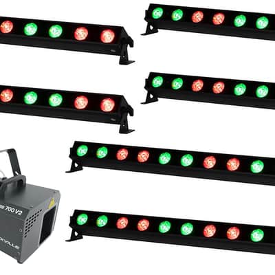 (6) American DJ ADJ UBL12H IP20 LED RGBAL DMX Wash Strip Light Bars+Haze Machine image 1