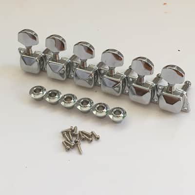 6 Complete Vintage Inline Electric Guitar Mounted Casing Gear Tuners + Bushings image 5