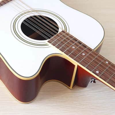 41 Inch White 12 String Acoustic Electric Guitar, Sapele Spruce Body, Mahogany Neck, 20 Frets image 12