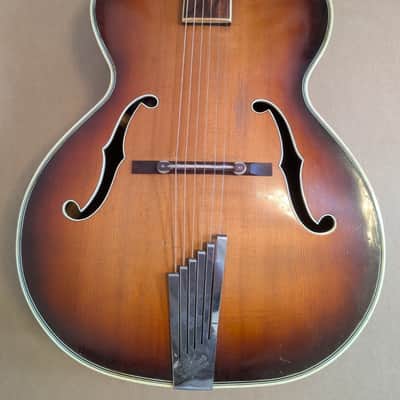 Vintage 1950s Huttl Archtop Acoustic Guitar with Hofner Tailpiece Germany image 2