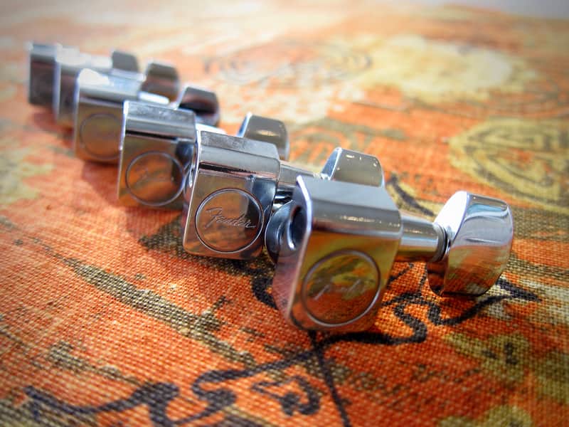 Vintage Fender Guitar Tuners (6) on a side Deluxe Model 1972-1982 - Chrome with Chrome Button image 1