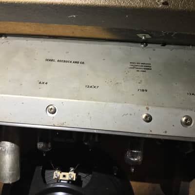 Silvertone Sears Silvertone 10XL Model 1421 Tube Amplifier Working Tremolo Late '60s - brown olive tolex with gold anodized faceplate image 13