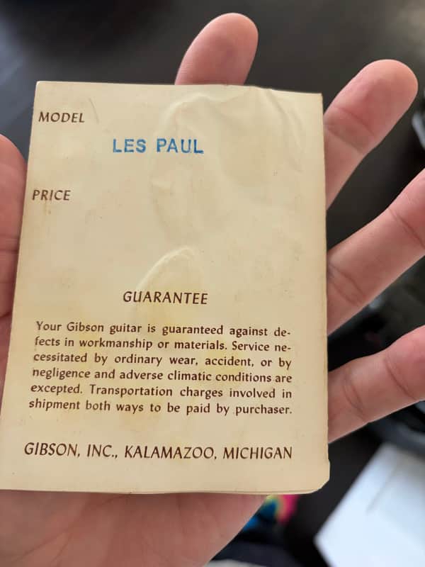 1957-1959 Gibson Les Paul Warranty Hang Tag | Blue LES PAUL Stamp | Burst Era image 1