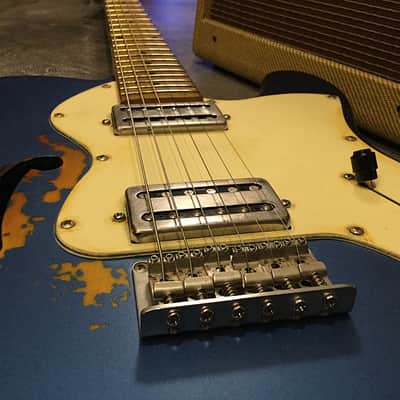USA Relic Thinline Tele Style Electric Guitar Metallic Blue Nitro by Nate's Relic Guitars image 2