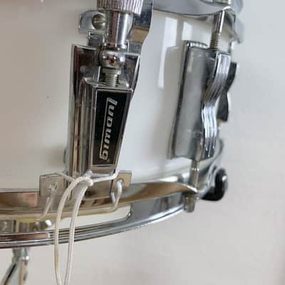 Ludwig Vistalite 5x14 8-Lug Snare Drum 1970s White Opaque Blue & Olive image 5