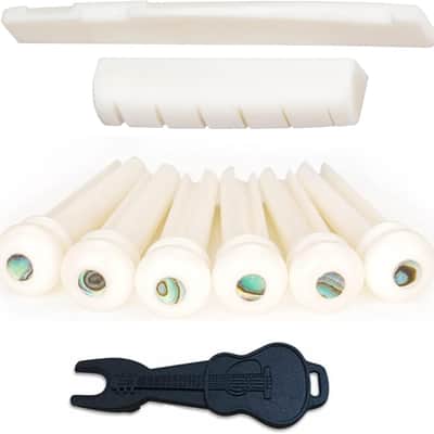 Acoustic Guitar Bone Bridge Saddle Nut with 6pcs Small Abalone Dot Guitar Bridge Pins and Pins puller (Bone bridge & Bone pins) image 1