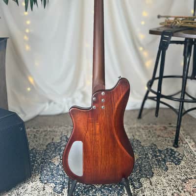 Offbeat Guitars "Hope" 30" Short Scale Bass in Bismarck Brown on Carved Top Spanish Cedar, TV Jones Thunder'Mag Pickup, Varitone, Leo Quan Badass Hardware image 5
