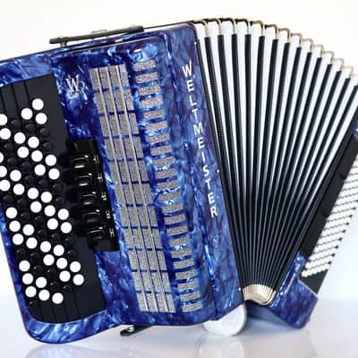NEW Weltmeister Romance 703 5 Rows Chromatic Button Accordion, made in Germany, 96 Bass buttons, B-Gripp, Blue, incl. Straps and Case, Shipping from USA image 2
