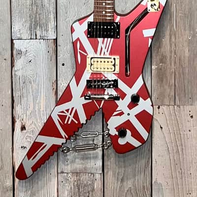 New EVH Striped Series Shark Burgundy/Silver Stripes, Package Deal Includes: EVH Fitted Hard Shell Case & Extras, Best Deal On The Planet Ships Fast, Buy It Here ! image 2