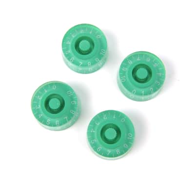 Set of 4 Hatbox Style Electric Guitar Knobs, Green /White numeral