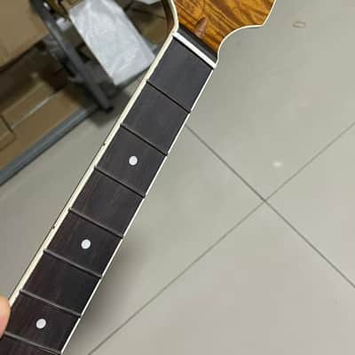 white binding Round end stainless steel 22 frets 5a roasted flame Maple guitar neck 25.5inch hole 10mm Rosewood fingerboard image 3