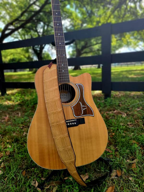 Handcrafted Full Grain Leather Guitar Strap with Natural Louisiana Alligator – Cajun Honey image 1