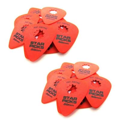 Everly Star Guitar Picks  24 Pack  .50mm  Super Grip  Red