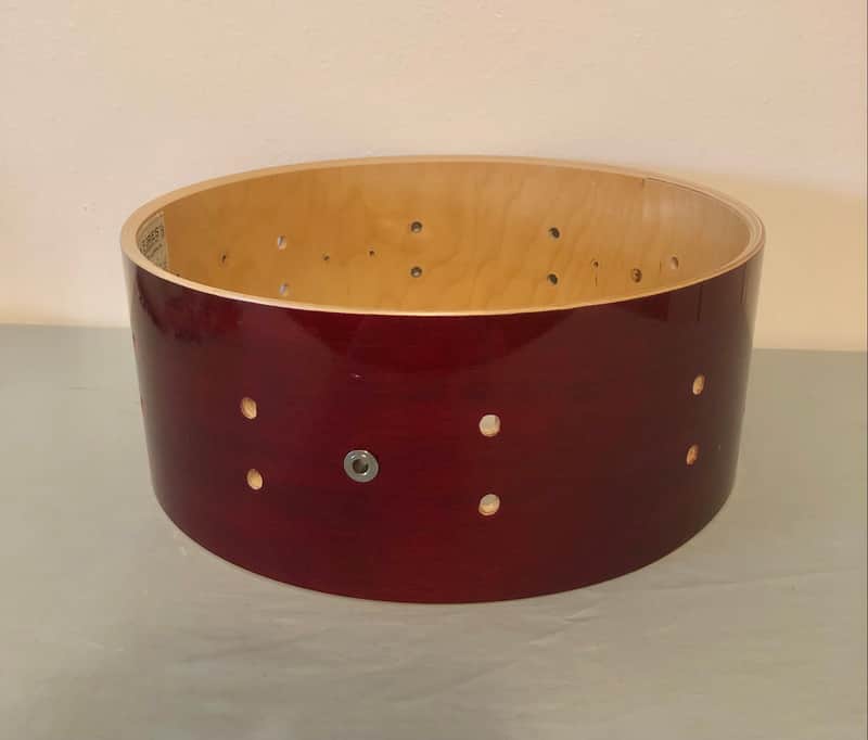 DW Design Series 14x5.5 Snare Drum Shell, 10 Ply Maple, Cherry Stain, Workshop image 1