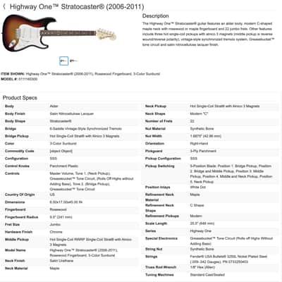 Fender Highway One Stratocaster with Rosewood Fretboard 2006 - 2011 - 3-Color Sunburst image 12