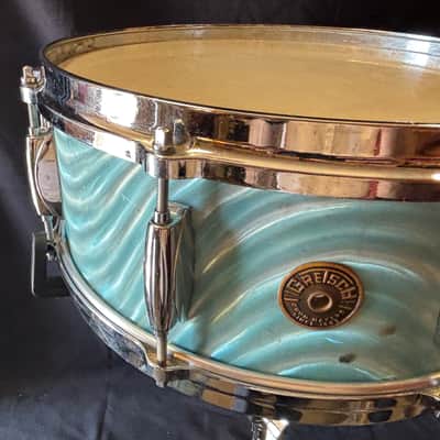 Gretsch Aqua Satin Flame, 4147 5x14' 8 Lug Snare Drum 1960's image 5