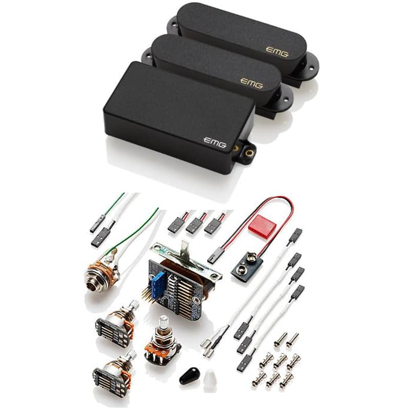 EMG SA / SA / 81 Black HSS Active Solderless Humbucker & 2 Single Coil Strat Pickup Set & Switch image 1