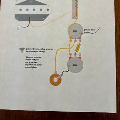 Fender Telecaster 3-way wiring harness (1950-60's) upgrade for single coil neck and bridge pickups and volume treble bleed mod with a vintage 0.05uF 50v ceramic capacitor image 4