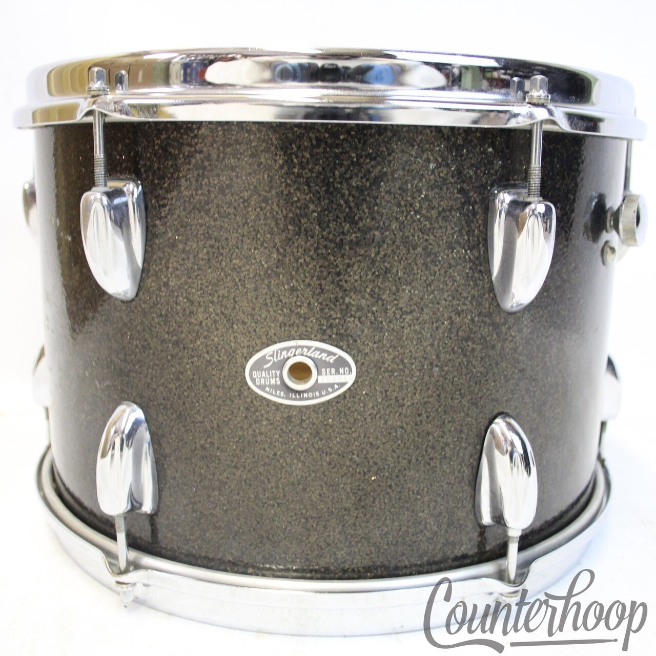 Slingerland 13x9" Black Sparkle Tom Drum 70s Chrome Sound King Stick-Saver Rims — main photograph
