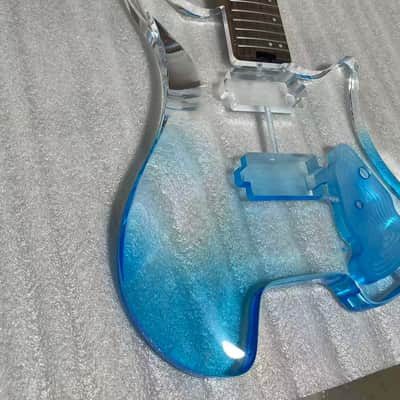 24frets 5 piece neck Blue Fade Headless Acrylic Electric Guitar body c Outline image 5