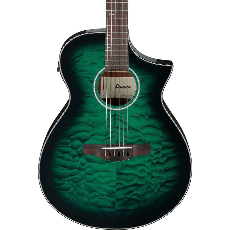 Ibanez AEWC16QA Auditorium Acoustic-Electric Guitar Transparent Emerald Burst image 1