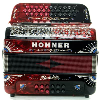 USED Hohner Anacleto Rey Del Norte TT FBbEb/GCF Accordion Black/Red (MINT) image 1