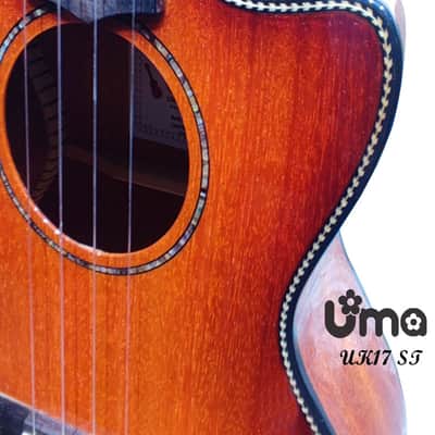 Uma Taiwan UK-17 ST Sunburst Solid mahogany Tenor ukulele with cutaway Gloss image 6