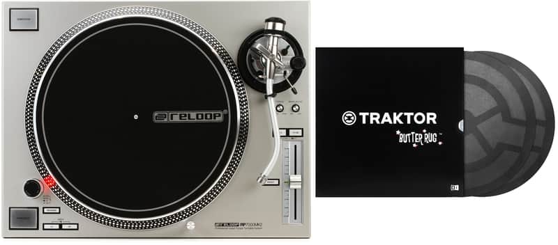 Reloop RP-7000 MK2 Direct Drive Turntable - Silver  Bundle with Native Instruments Traktor Butter Rugs DJ Slipmats with Traktor logo image 1