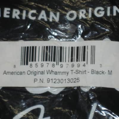 new (old stock) A+ shape with paper hang-tag & clear plastic packaging genuine Fender American Original Whammy Short Sleeve T-Shirt, Size Medium (M), part # (p/n): 9123013025, SHIRT: Black 100% Cotton / GRAPHIC: White, Gray, Silver image 19