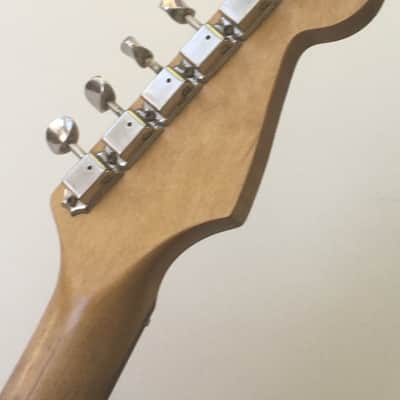Vintage Modern Spec Lefty Fender Licensed Made in Japan Aged Relic Strat Guitar Neck Amber Loaded MIJ Nickel Gotoh Tuners image 14
