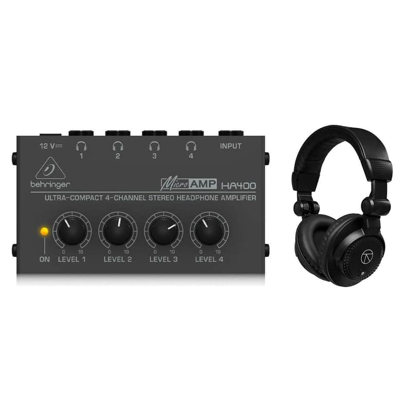 Behringer HA-400 Ultra Compact 4-Channel Stereo Headphone Amplifier, Bundle with TAPH100 Studio Monitor Headphones image 1